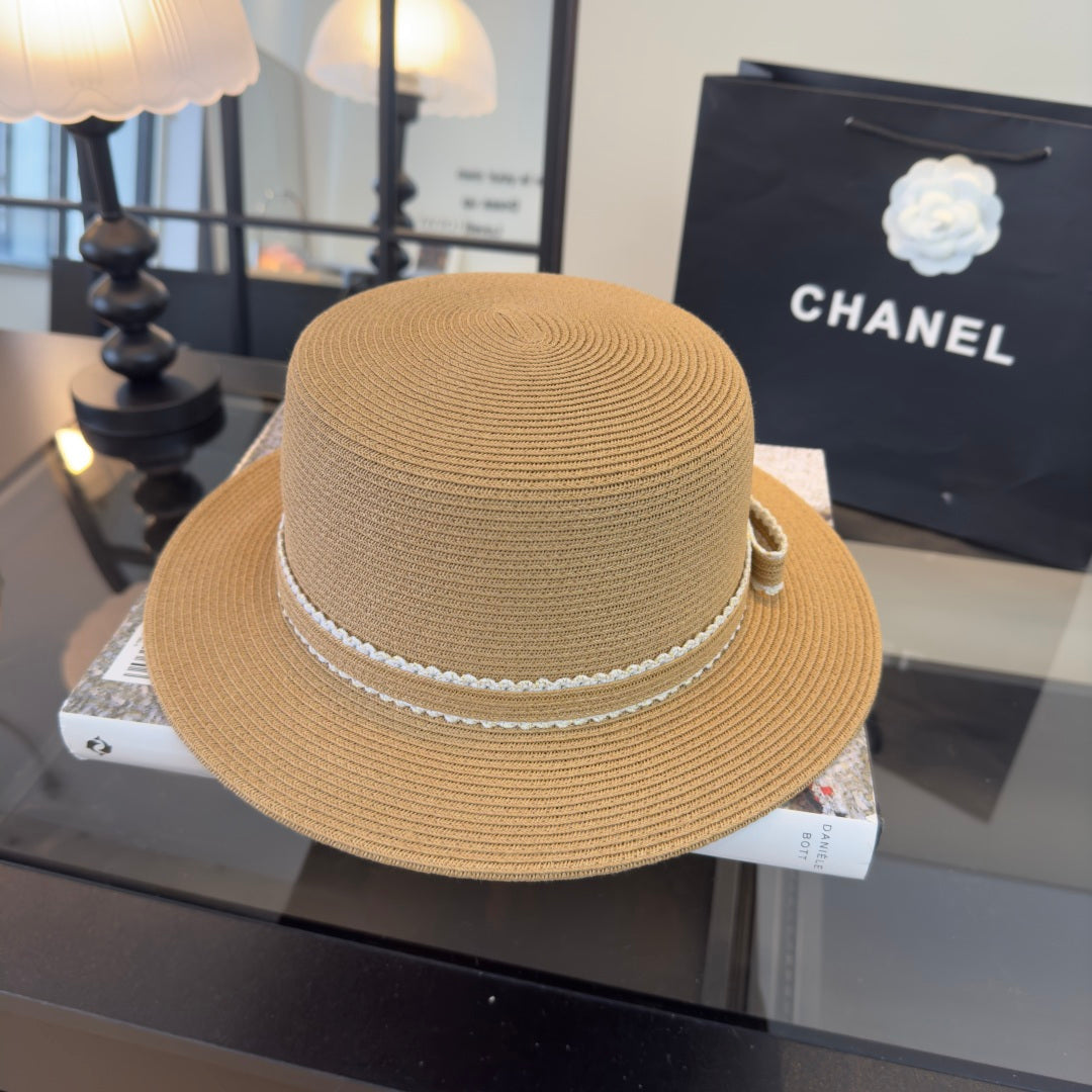 CHANEL 26S FLAT-BRIM STRAW HAT 338060