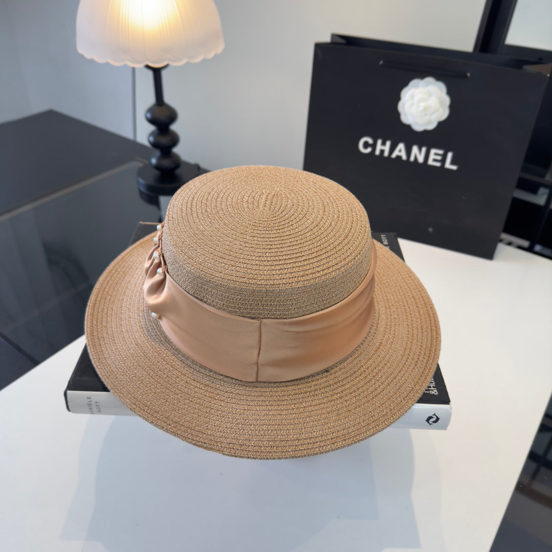 CHANEL 26S RIBBON-EMBELLISHED STRAW BOATER HAT 335892