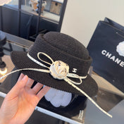 CHANEL 26S BOATER HAT WITH WHITE BOW 338035