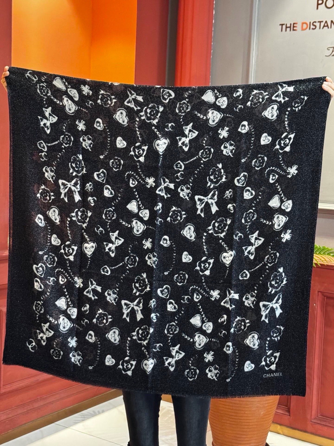 CHANEL 26S PRINTED SHAWL 200 IN SILK 313396