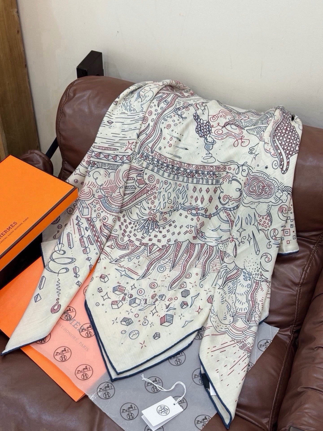 HERMES 26S SCARF 140 IN SILK AND CASHMERE 492395