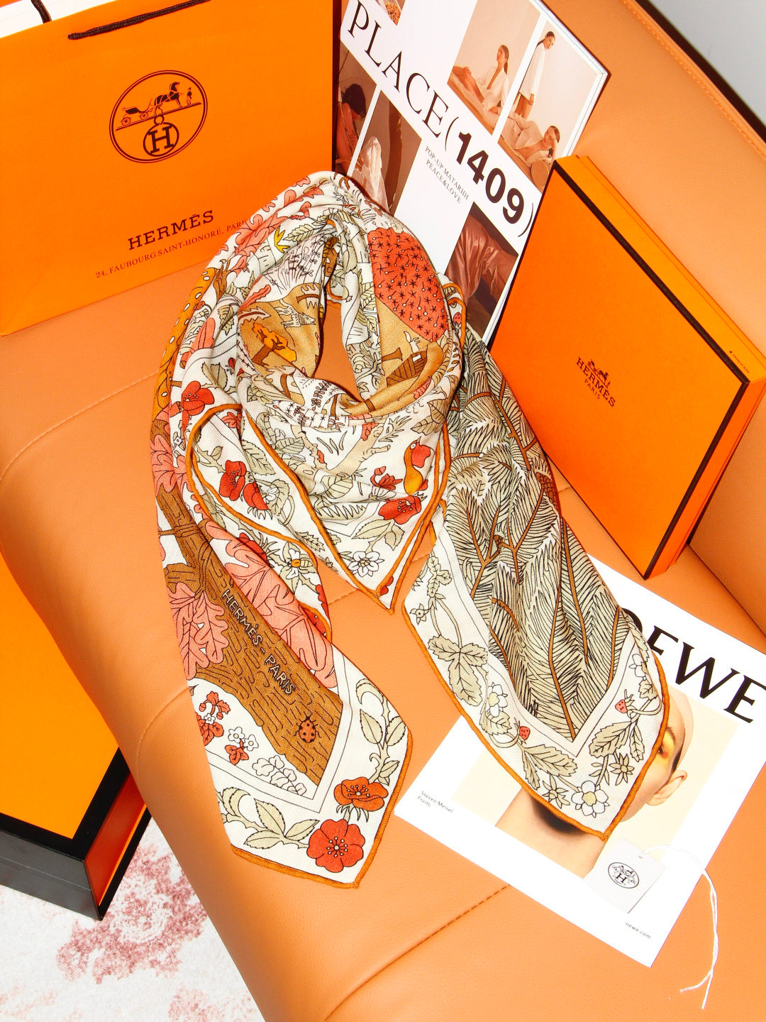 HERMES 26S SCARF 135 IN SILK AND CASHMERE 492457