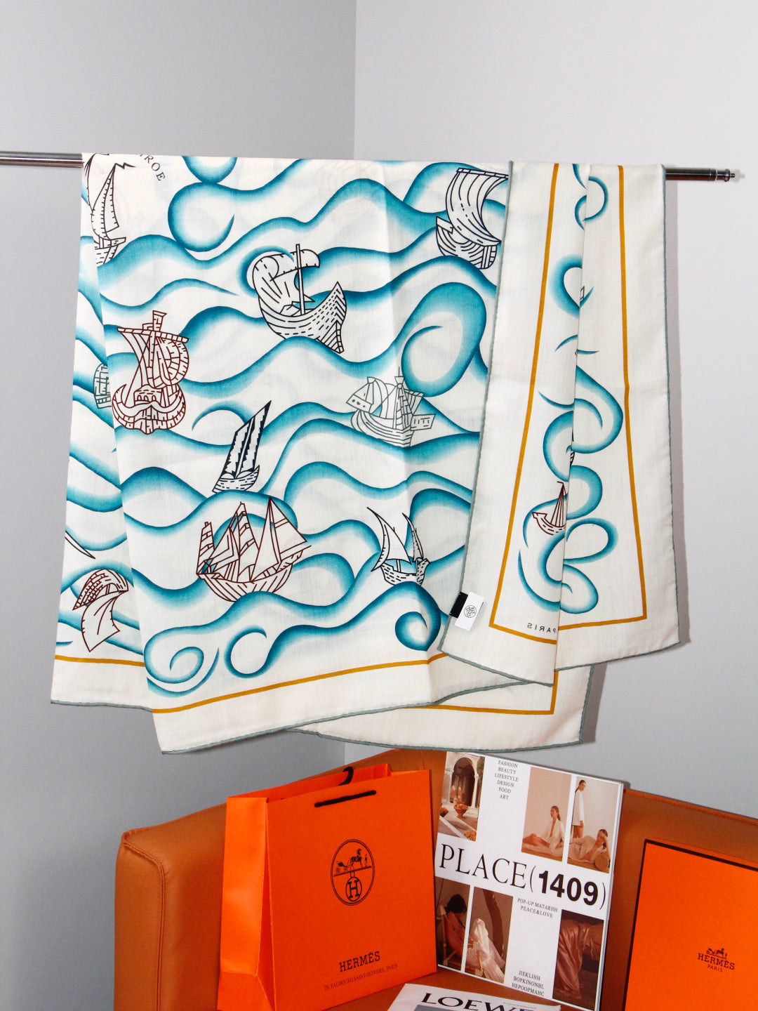 HERMES 26S SCARF 135 IN SILK AND CASHMERE 498487