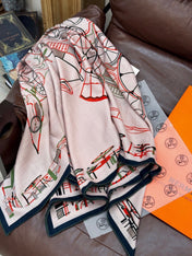 HERMES 26S SCARF 135 IN SILK AND CASHMERE 498490