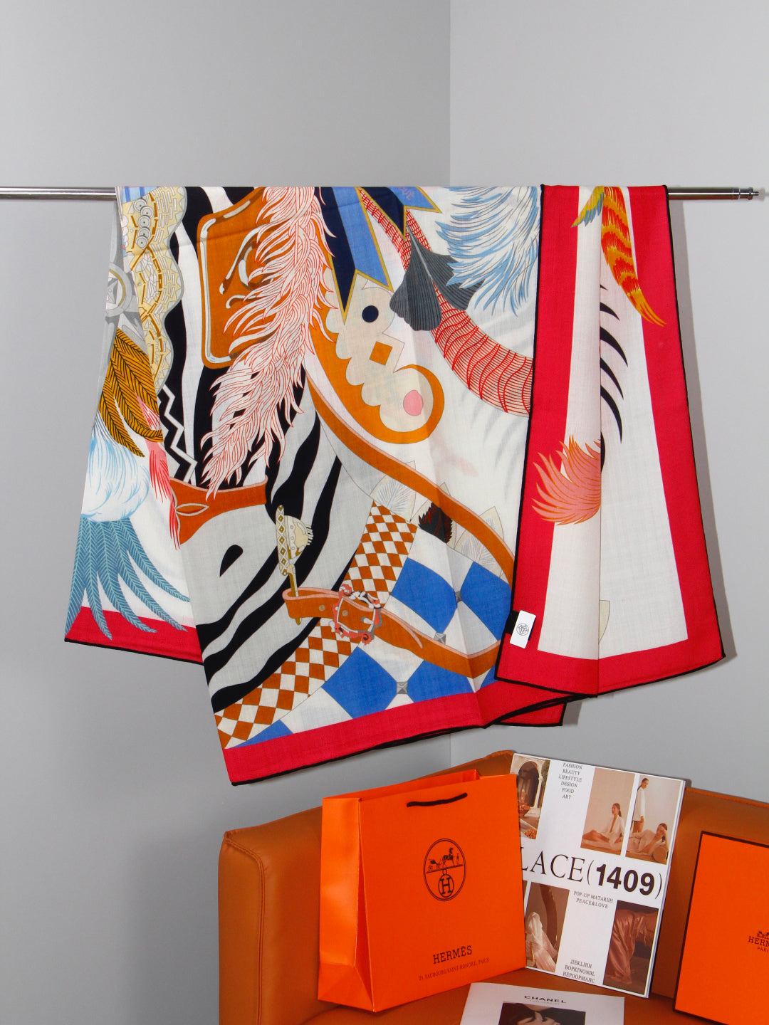 HERMES 26S SCARF 140 IN SILK AND CASHMERE 498507
