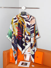 HERMES 26S SCARF 140 IN SILK AND CASHMERE 498508
