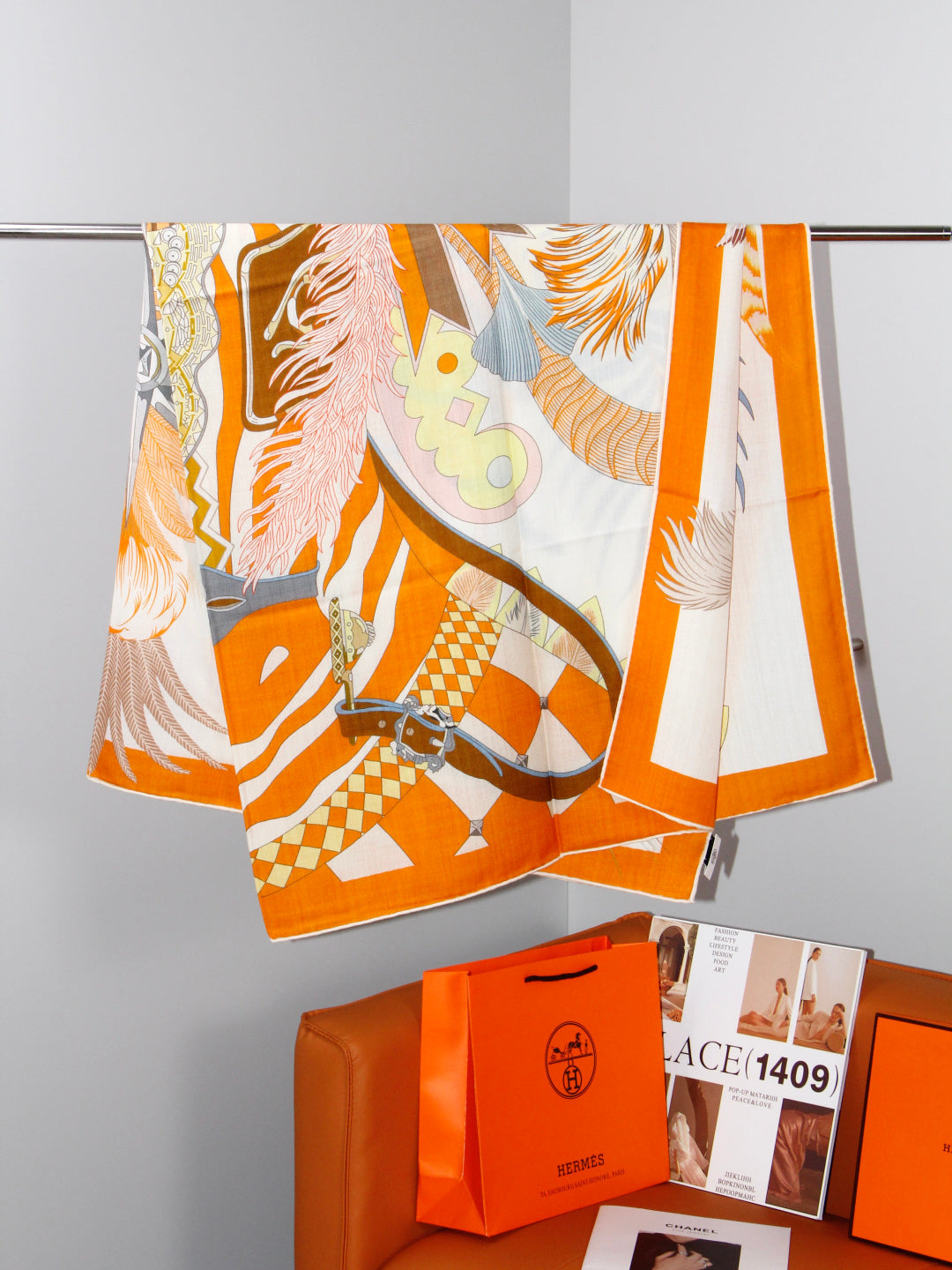 HERMES 26S SCARF 140 IN SILK AND CASHMERE 498509