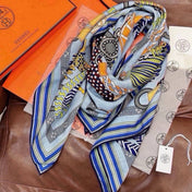 HERMES 26S PATTERNED SCARF 135 IN SILK AND CASHMERE 502438