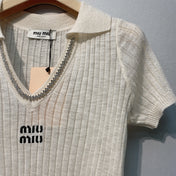 MIUMIU 26S SHORT-SLEEVED KNIT POLO SHIRT STYLE 1089