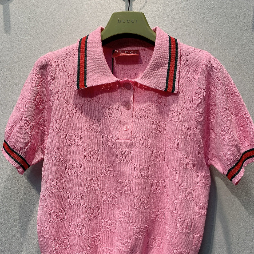 GUCCI 26S SHORT-SLEEVE KNIT POLO SHIRT 378