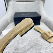 CHANEL 26S FLAT SLIDES IN BEIGE SUEDE