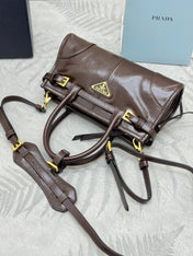 PRADA 25S BONNIE MINI HANDBAG 23 IN DARK BROWN CALFSKIN GOLD HARDWRE