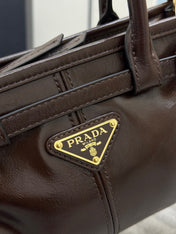 PRADA 25S BONNIE MINI HANDBAG 23 IN DARK BROWN CALFSKIN GOLD HARDWRE