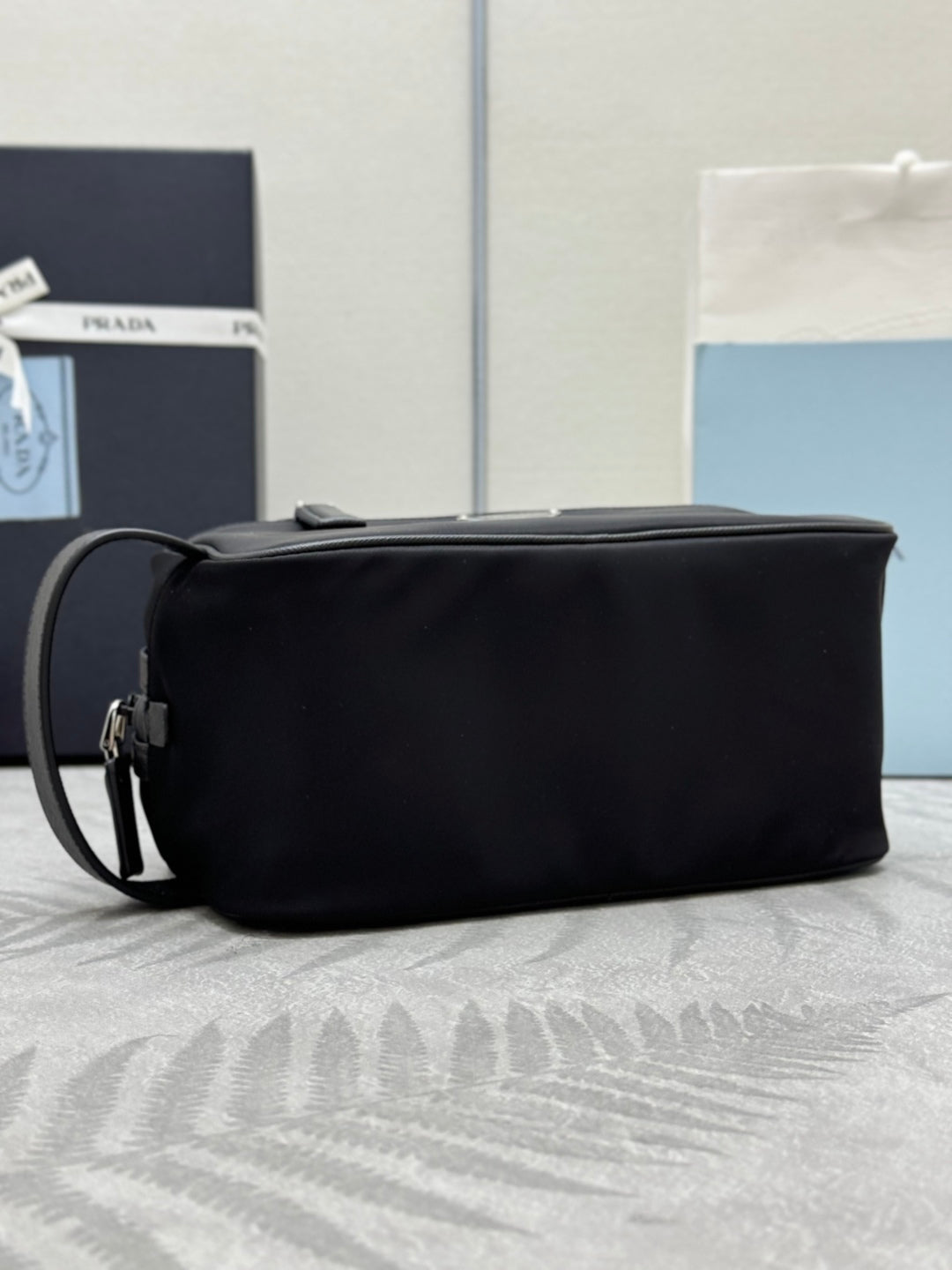 PRADA 25S CLUTCH BAG 22 IN BLACK NYLON SILVER HARDWARE