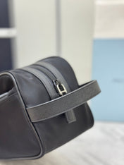 PRADA 25S CLUTCH BAG 22 IN BLACK NYLON SILVER HARDWARE