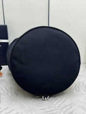 PRADA 25S DRAWSTRING BACKPACK 55 IN BLACK CANVAS LINEN SILVER HARDWARE