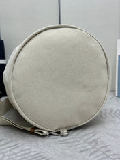 PRADA 25S DRAWSTRING BACKPACK 55 IN BEIGE CANVAS LINEN SILVER HARDWARE