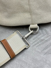 PRADA 25S DRAWSTRING BACKPACK 55 IN BEIGE CANVAS LINEN SILVER HARDWRE