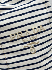 PRADA 25S DRAWSTRING BACKPACK 55 IN HORIZONTAL STRIPES CANVAS SILVER HARDWRE