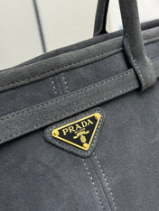PRADA 25S BONNIE LARGE HANDBAG 38 IN DARK GRAY SUEDE GOLD HARDWRE