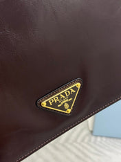 PRADA 25S SHOULDER BAG 23 IN DARK BROWN CALFSKIN GOLD HARDWRE