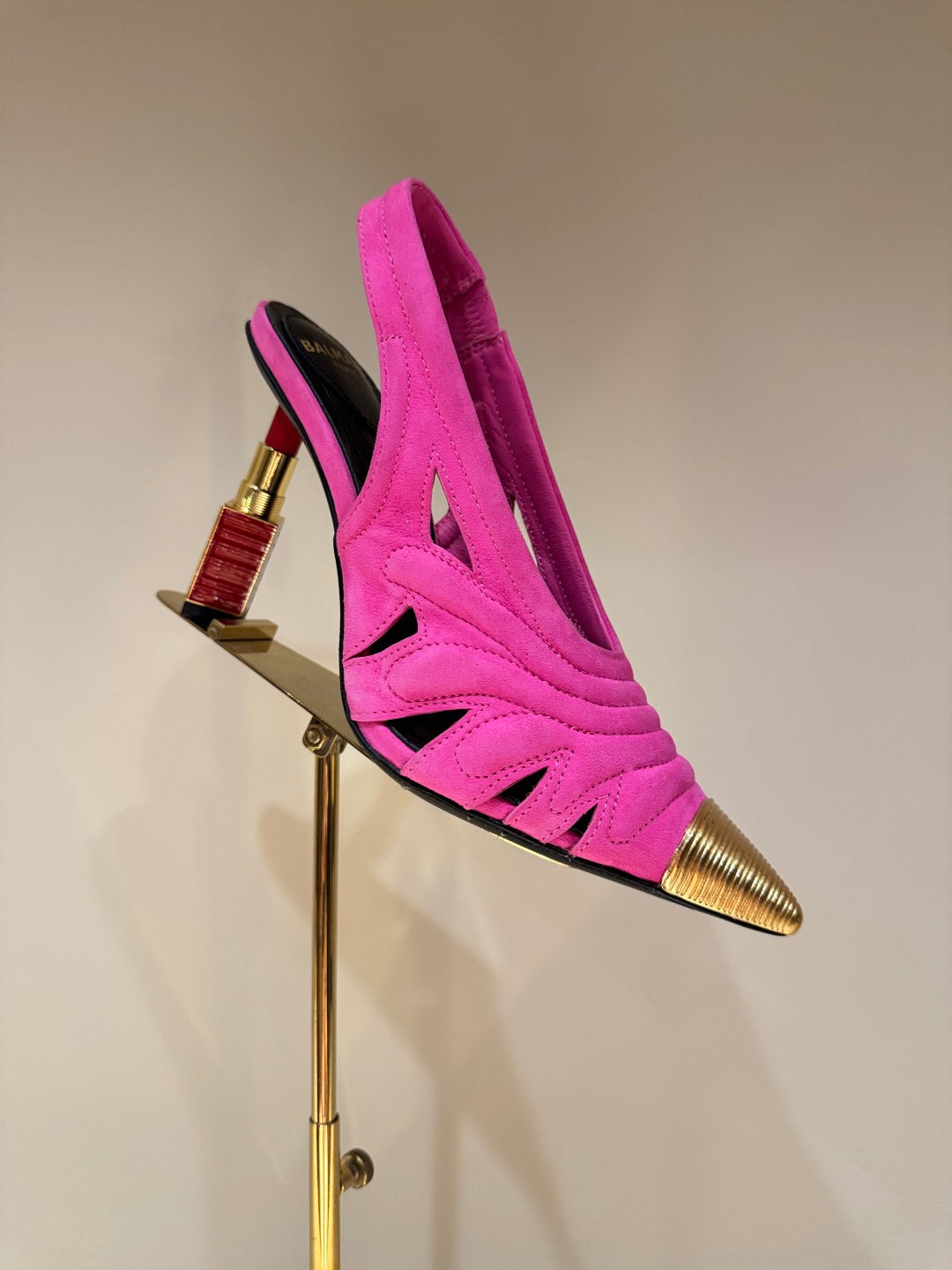 BALMAIN 26S SLINGBACK HEELS 100 MM IN DARK PINK SUEDE