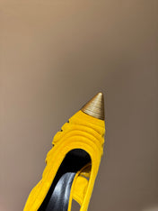 BALMAIN 26S SLINGBACK HEELS 100 MM IN SUNFLOWER YELLOW SUEDE