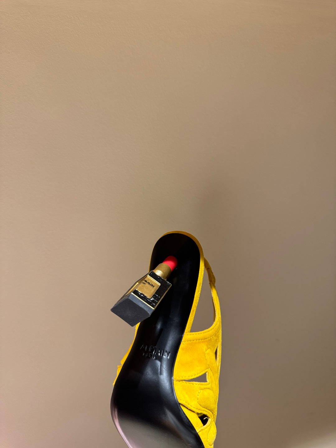 BALMAIN 26S SLINGBACK HEELS 100 MM IN SUNFLOWER YELLOW SUEDE