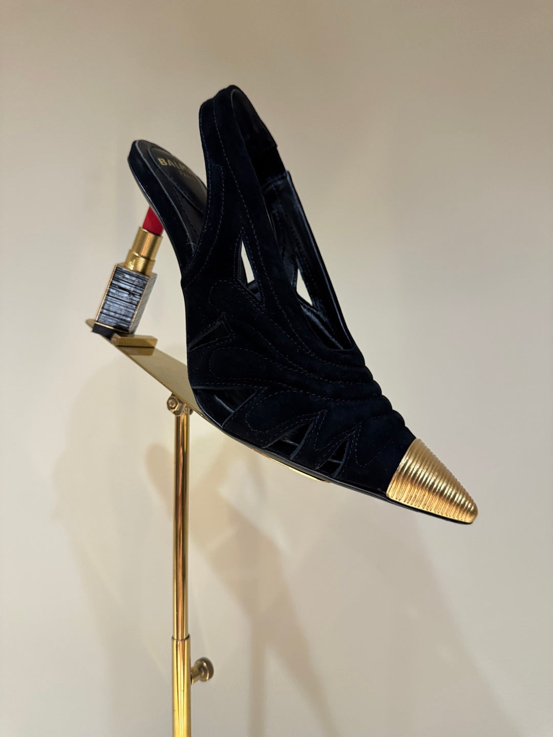 BALMAIN 26S SLINGBACK HEELS 100 MM IN BLACK SUEDE