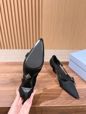 PRADA 26S SLINGBACK KITTEN HEELS 45MM IN BLACK FABRIC STRAP BUCKLE