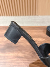 DIOR 26S LOW HEEL SLIDE SANDALS IN BLACK CALFSKIN PEARL GOLD BUCKLE