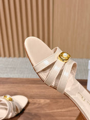 DIOR 26S MID HEEL SANDALS IN BEIGE CALFSKIN MULTI STRAP GOLD HARDWARE