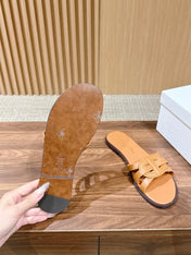 DIOR 26S SLIDE SANDALS IN CARAMEL BROWN CLUB WOVEN CALFSKIN