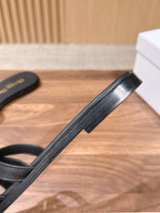 DIOR 26S MULTI STRAP SLIDE SANDALS IN BLACK CALFSKIN GOLD BUCKLE