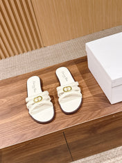 DIOR 26S MULTI STRAP SLIDE SANDALS IN WHITE CALFSKIN GOLD BUCKLE