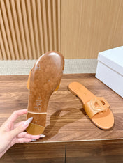 DIOR 26S SLIDE SANDALS IN CARAMEL BROWN CALFSKIN CD LOGO