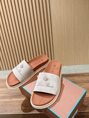 LP 26S SLIDES SANDAL IN LIGHT GREY SUEDE WITH LOGO