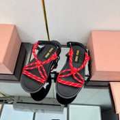RIVIERE SANDALS IN BLACK CALFSKIN RED CORD