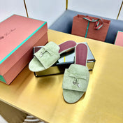 LP SANDALS 25S IN SAGE GREEN SUEDE WITH SILVER HARDWARE