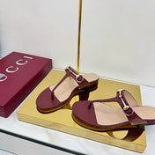 GG THONG SANDALS 25S IN DARK RED LAMBSKIN WITH GOLD HARDWARE