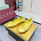 GG BALLET FLATS 25S IN YELLOW LAMBSKIN MIX GLOSSY LEATHER WITH BOW