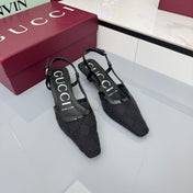 GG HIGH SLINGBACK 25S IN BLACK SEQUINED MESH FABRIC