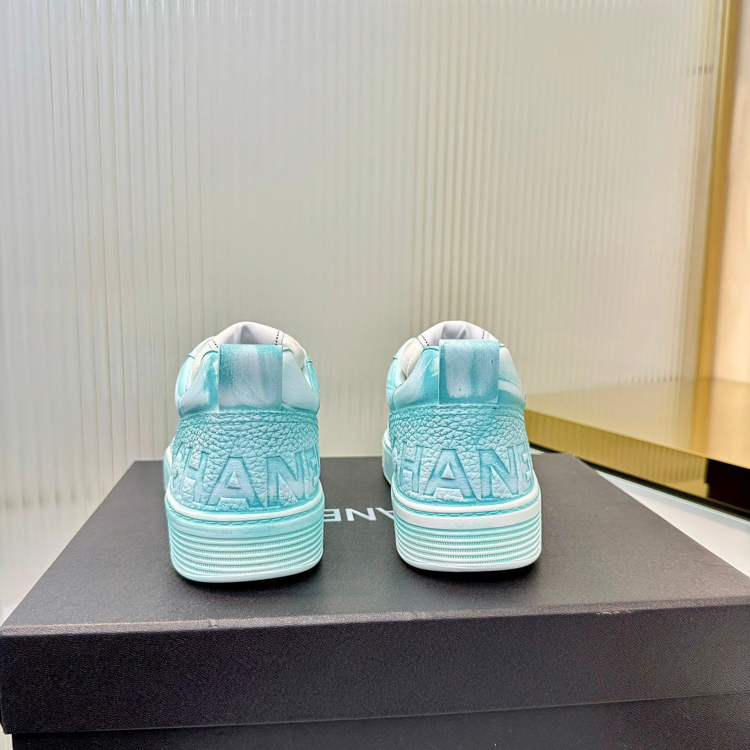 CHANEL 26S LOW-TOP SNEAKERS IN LIGHT MINT BLUE CALFSKIN
