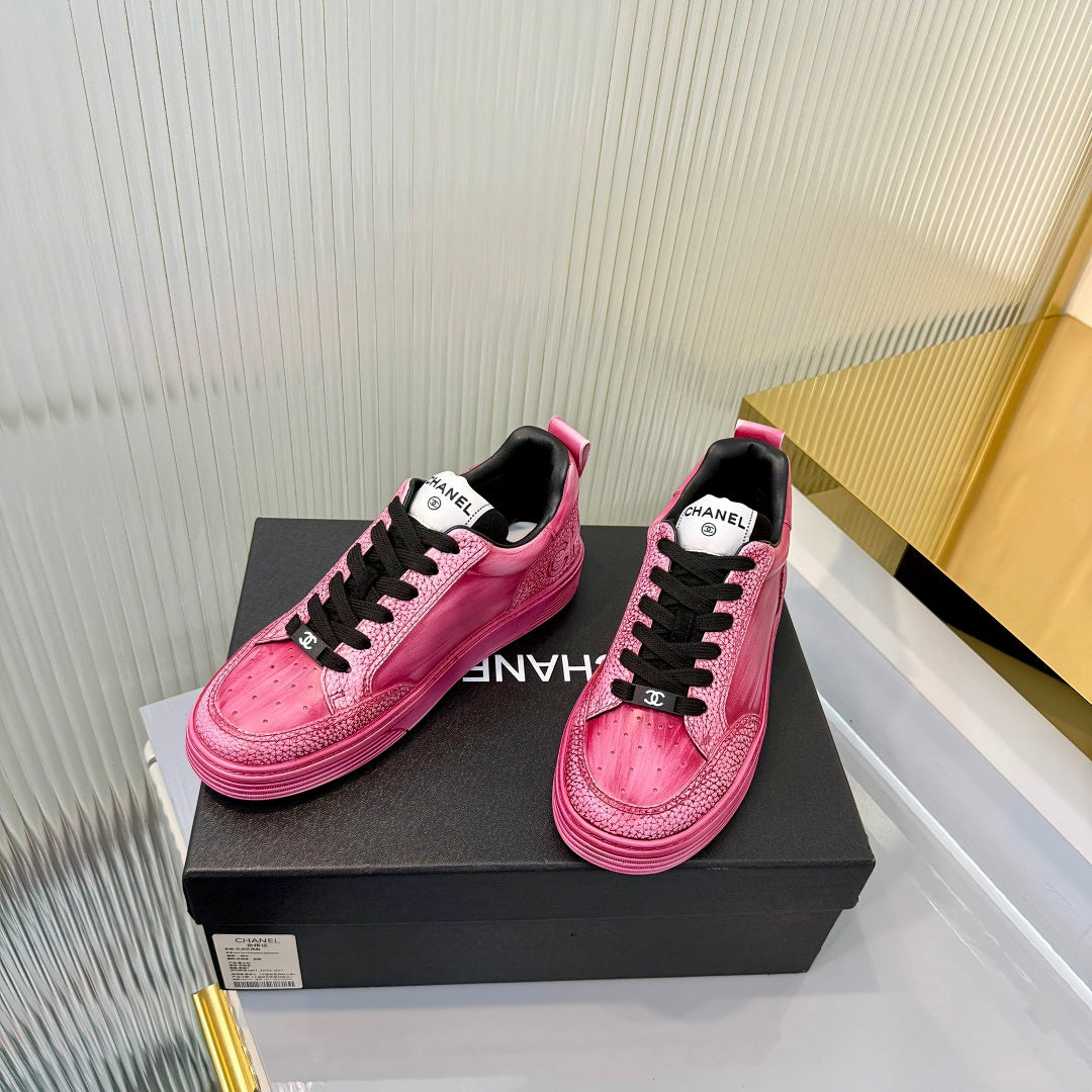CHANEL 26S LOW-TOP SNEAKERS IN DARK PINK CALFSKIN