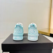 CHANEL 26S LOW-TOP SNEAKERS IN LIGHT MINT BLUE GRAFFITI PATTERN CALFSKIN