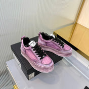 CHANEL 26S LOW-TOP SNEAKERS IN PURPLE PINK GRAFFITI PATTERN CALFSKIN