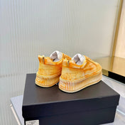 CHANEL 26S LOW-TOP SNEAKERS IN GOLDEN ORANGE GRAFFITI PATTERN CALFSKIN