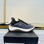 CHANEL 26S PLATFORM SNEAKERS IN GREY SUEDE WITH CC LOGO