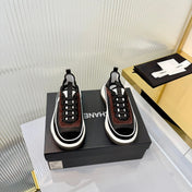CHANEL 26S PLATFORM SNEAKERS IN BLACK MIX BROWN SUEDE AND FABRIC WITH CC