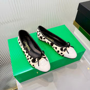 CHANEL 26S FLAT SHOES IN BEIGE AND BLACK LEOPARD PRINT PONY HAIR